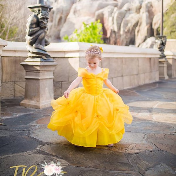 Belle robe / Robe de princesse Disney La belle et la bête Belle / Robe jaune / pour tout-petit, enfant, fille / Déguisement de princesse
