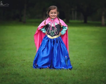 Frozen Anna Inspired Dress, Princess Costume, Satin Cape