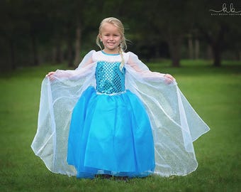 Elsa Dress - Frozen Inspired Princess Costume with Glitter Cape