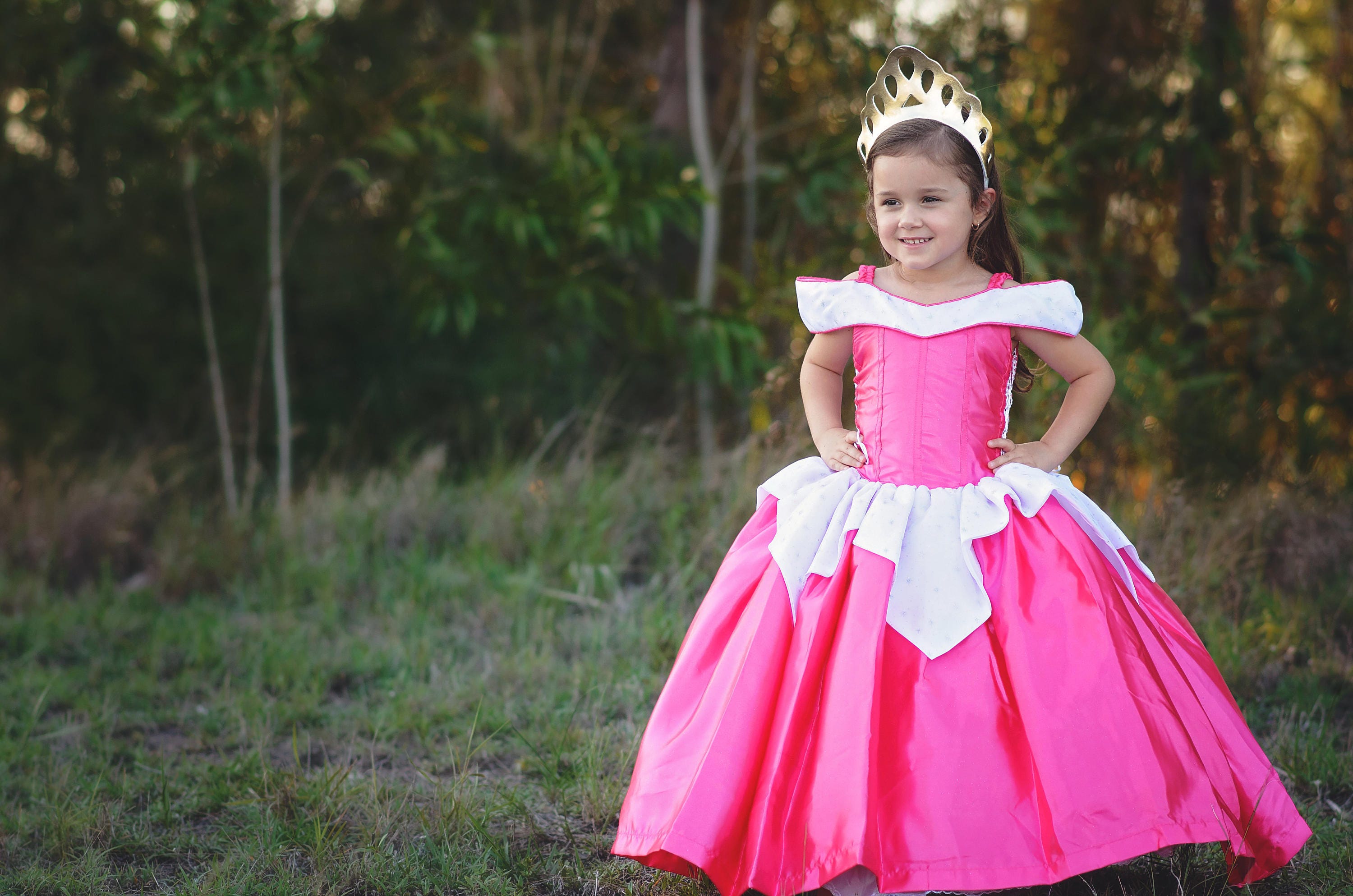 5T-6 YEARS Girls Royal Pink Princess Aurora Sleeping Beauty Dress Kids  Costume