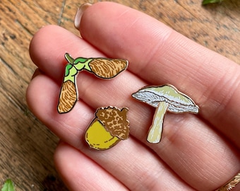 Woodland Seeds Mini Enamel Pin Badge Set | Nature Illustration Art