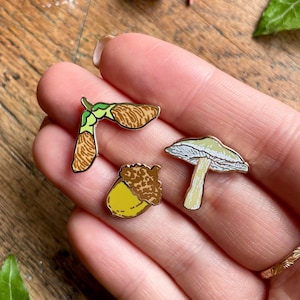Woodland Seeds Mini Enamel Pin Badge Set | Nature Illustration Art