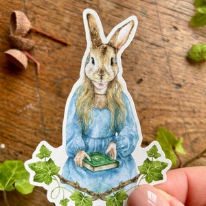 Fille au masque de lapin en vinyle mat | Art illustration nature forêt