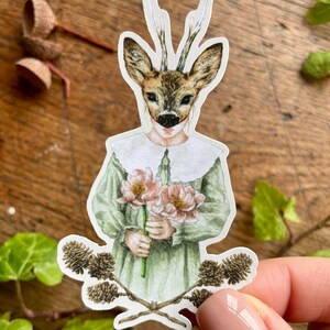 Fille au masque de cerf en vinyle mat | Art illustration nature forêt