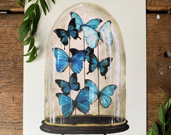 Blue Antique Butterfly Dome Art Print