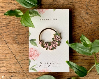 Peony Wreath Floral Enamel Pin Badge