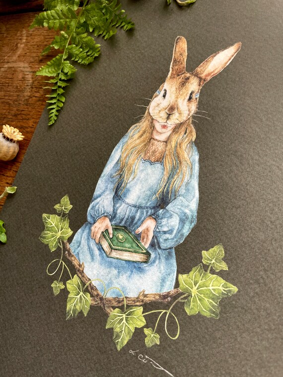 Mdchen in Kaninchen Maske mit Efeu A4 Aquarell Kunstdruck | Kuriose  Waldkunst - Etsy sterreich