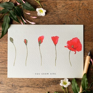 Cartão De Saudações You Grow Girl Floral Poppy Watercolor