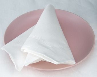 Servilletas de mezcla de lino y algodón, juego de servilletas de lino BLANCAS con vainica, servilletas de tela de lino, decoración de mesa para cenas de boda, servilletas cuadradas