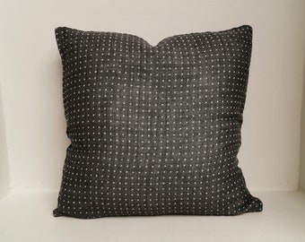 Decorative linen cushion cover, linen cotton pillow cover, natural eco pillow, gray pillow with white dots, decorative zipped pillow case
