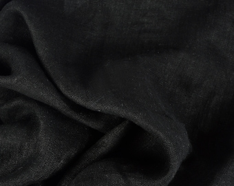 Softened thin linen fabric, 95 GSM, washed pure linen, black linen, semi sheer linen. Linen fabric by the meter, linen fabric by the yard