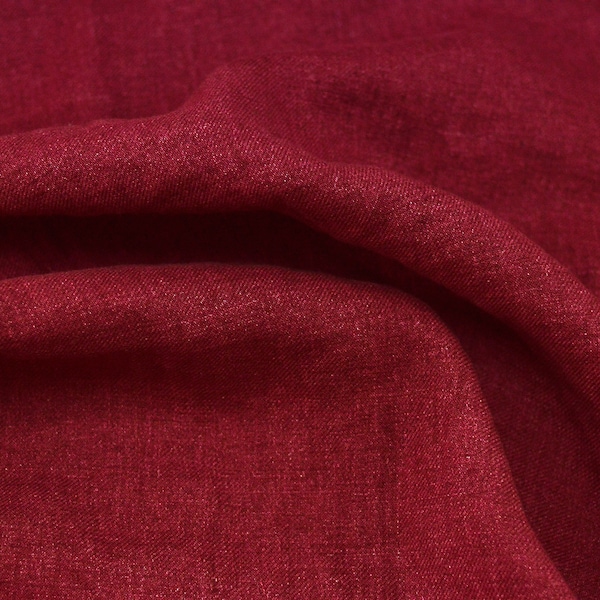 Tissu de mélange de laine de lin adouci, tissu de laine de lin rouge bordeaux de poids moyen, 210 GSM, tissu de lin lavé par cour, lin au mètre