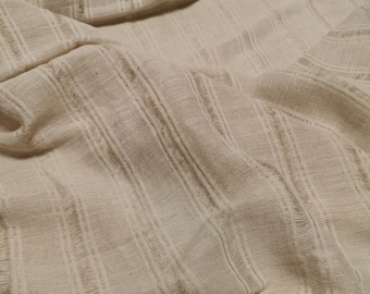 Softened pure linen fabric, beige striped linen fabric, organic linen with sparsely woven stripes, stonewashed linen by the meter, 160 gsm