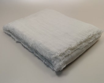 Pure linen blanket, fringed linen blanket, pure white color linen throw, softened prewashed linen blanket, flax bedspread, sofa bed throw