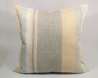 Pure linen cushion cover, white striped linen pillow cover, natural eco linen pillow, zipped linen pillow case, decorative linen cushion