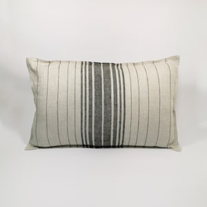 Pure linen cushion cover, beige black striped lumbar pillow cover, natural eco linen pillow, zipped linen pillow case, decorative cushion