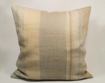 Pure linen cushion cover, beige yellow striped linen pillow cover, natural eco linen pillow, zipped linen pillow case, decorative cushion