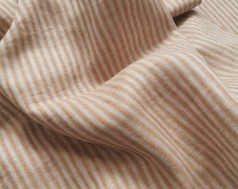 Softened pure linen fabric, brown white herringbone linen fabric, organic flax linen with stripes, stonewashed linen by the meter 250 gsm