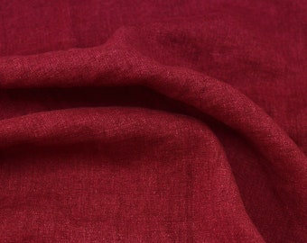 Softened linen wool blend fabric, medium weight burgundy red linen wool fabric, 210 GSM, washed linen fabric by the yard, linen by the meter
