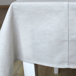Linen tablecloth, pale stone gray linen tablecloth, square tablecloth, medium weight hemstitched linen tablecloth, wedding dinner tablecloth