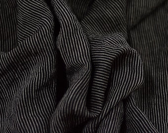 Softened pure linen fabric, black beige pinstripes linen fabric, organic linen with pinstripes, stonewashed linen by the meter, 200 gsm