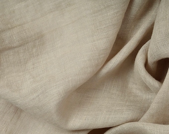 Softened thin linen fabric, 95 GSM, washed pure linen, beige linen, semi sheer linen. Linen fabric by the meter, linen fabric by the yard