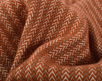 Softened linen wool blend fabric, herringbone pattern, orange beige linen wool, 250 GSM, washed linen fabric by the yard, linen by the meter