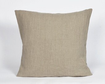 Funda de cojín de lino puro, funda de almohada de lino sin teñir, almohada ecológica natural, funda de almohada de color sólido beige, funda de almohada decorativa con cremallera