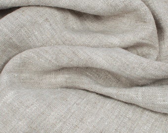 Verzachte natuurlijke linnen stof, QUITE HEAVY linnen, 290 GSM, gewassen beige wit gemêleerde linnen stof per meter, linnen stof op maat gesneden