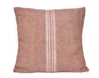 Funda de cojín de lino, Funda de almohada de lino, Saco de grano francés con rayas rosa ruborizado, Funda de almohada de lino rosa empolvado, Funda de almohada con cremallera