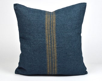Grain sack pillow | Etsy Navy Blue Linen Pillow Cover Decorative