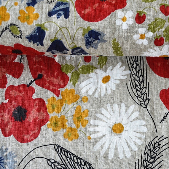 Floral Linen Fabric Washed Linen 205 Gsm Flower Linen. Etsy