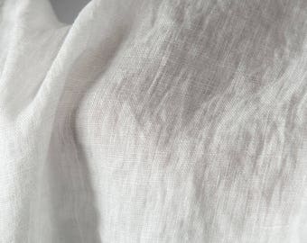 Softened white linen fabric, MEDIUM WEIGHT white linen, 190 GSM, washed linen fabric by the meter, linen fabric by the yard, for clothes