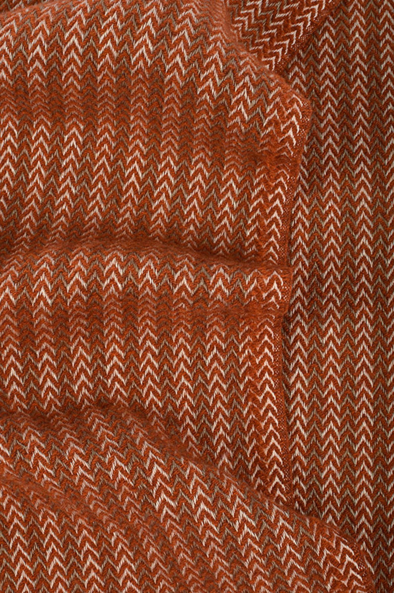 Softened Linen Wool Blend Fabric Herringbone Pattern Orange Etsy