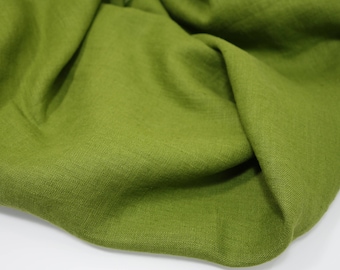 Erweichter Leinenstoff, gewaschenes Leinen, oliv-moosgrünes Leinen, mittelschweres Leinen, 190 g/m². Leinen Stoff Meterware, Leinen Sperrgut