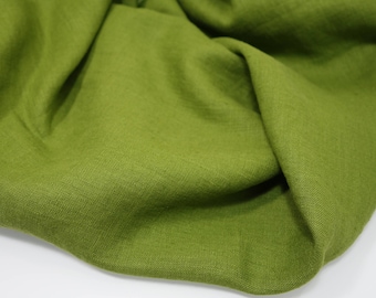 Softened linen fabric, washed linen, olive moss green linen, medium weight linen, 190 gsm. Linen fabric by the meter, linen by the yard