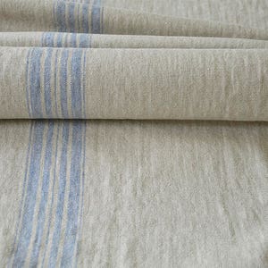 Striped linen fabric by the meter, natural linen, striped linen, softened linen fabric, blue stripes, french grain sack, 350 GSM, upholstery