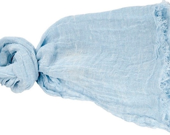 Linen Scarf in Sky Blue Washed Soft Linen Shawl.