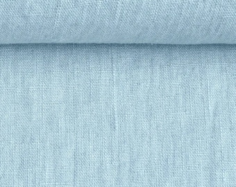 Linen fabric, washed linen, 190gsm, pale light blue color. Linen fabric by the meters, linen by the yard