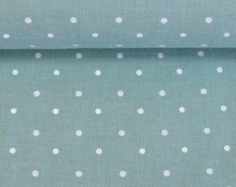 Softened linen fabric by the meter, organic flax fabric, polka dot, mint color linen fabric, white dots linen fabric by the yard 200 gsm