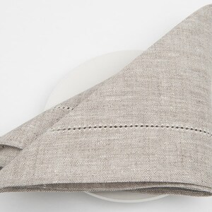 Linen cotton blend napkins, set of hemstitched LIGHTER BEIGE GRAY linen napkins, linen cloth napkins, wedding dinner table decoration napkin