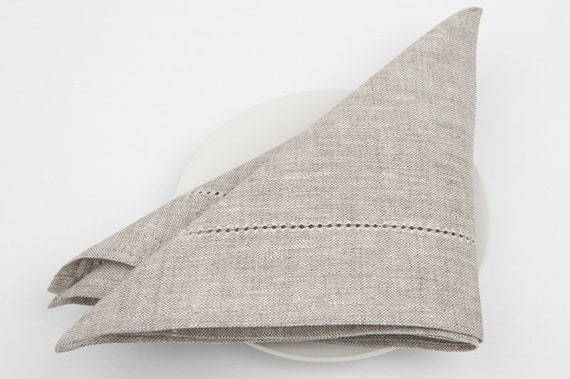 Linen cotton blend napkins, set of hemstitched LIGHTER BEIGE GRAY linen napkins, linen cloth napkins, wedding dinner table decoration napkin