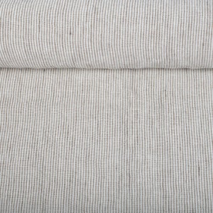 Softened pure linen fabric, white beige striped linen fabric, organic flax fabric with narrow stripes, stonewashed linen by the yard, 200gsm