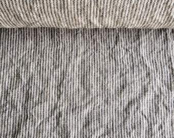 Softened pure linen fabric, natural gray striped linen fabric, organic flax linen with narrow stripes, stonewashed linen by the yard, 200gsm