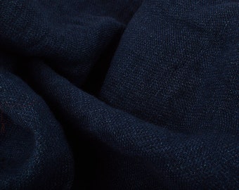 Softened linen wool blend fabric, medium weight navy blue linen wool fabric, 210 GSM, washed linen fabric by the yard, linen by the meter
