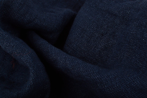 Softened Linen Wool Blend Fabric, Medium Weight Navy Blue Linen