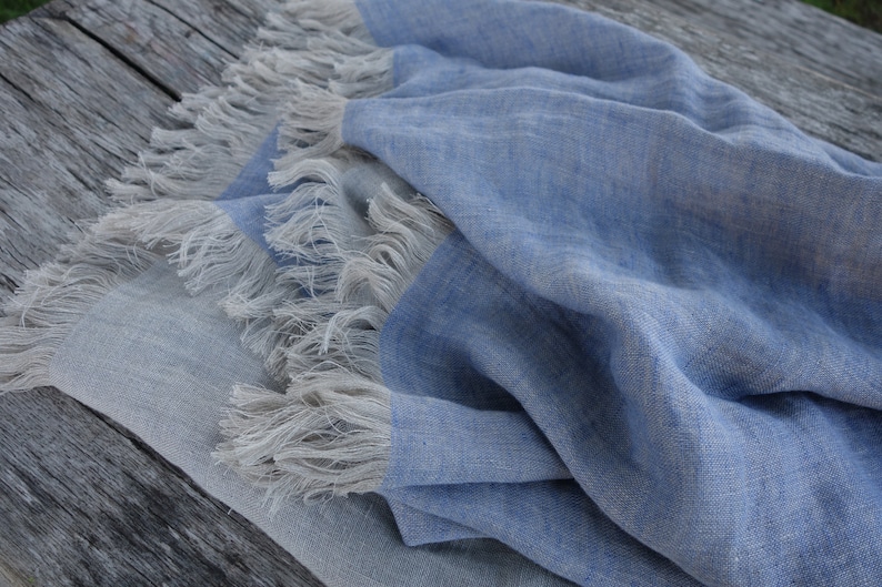 Double Sided Linen Blanket Fringed Linen Blanket Linen Etsy