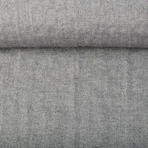May include: Close-up of a folded, light gray linen fabric. The textile has a textured weave, with visible fibers creating a subtle, natural pattern. The fabric appears soft and pliable, suitable for clothing or home decor.