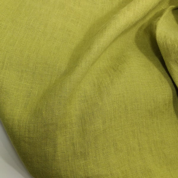 LAST PIECE. Softened linen fabric, yellowish green color linen, washed linen for clothes, 190 GSM. Linen fabric by the meter, linen fabric