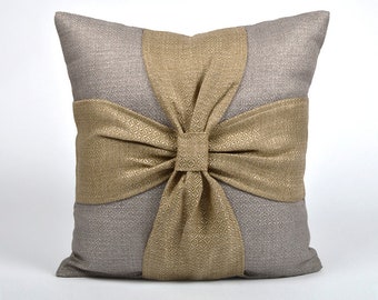 SALE! Linen cushion cover, linen pillow cover, light grey diamond pattern pillow cover, ribbon linen pillow case, pillow case with a bow
